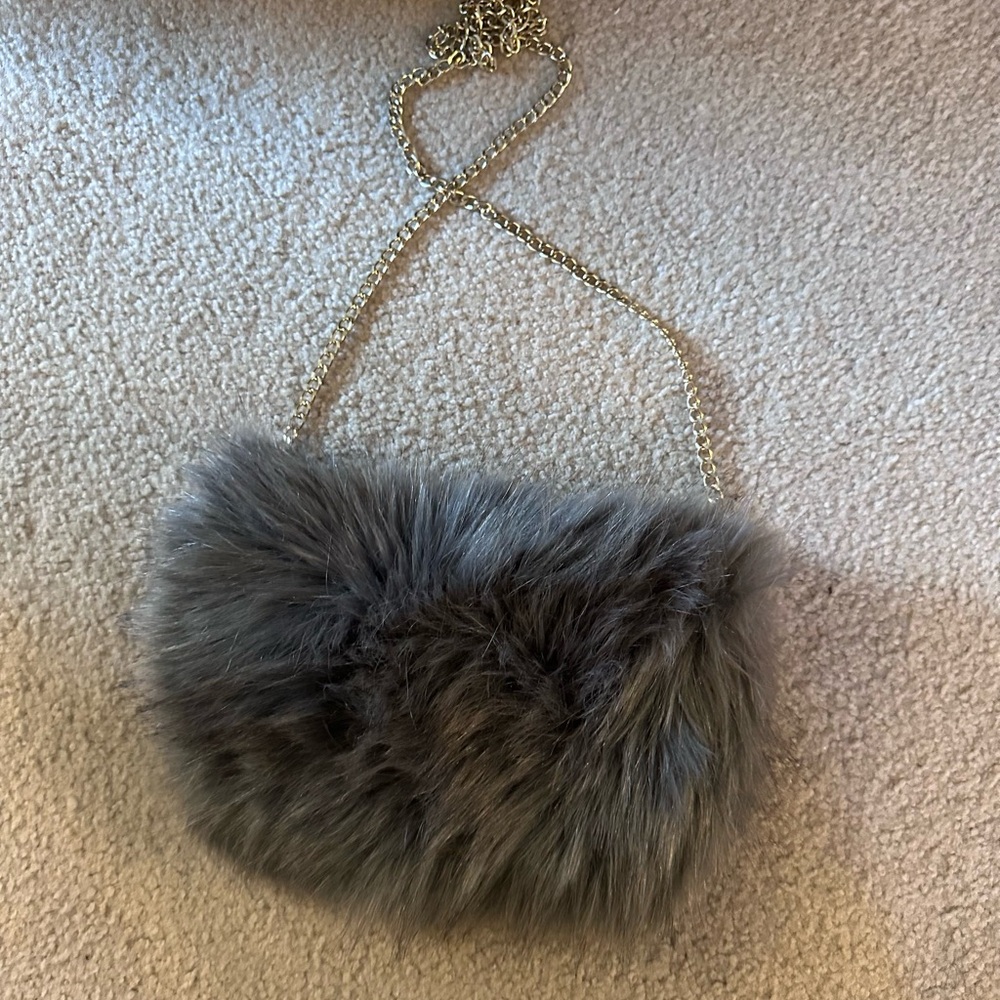 Elegant Gray Faux Fur Clutch